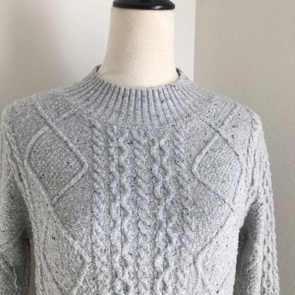 LUCKY BRAND Long Sleeve Gray Mixed Knit Mock Neck Slit Hem Sweater Dress - Picture 7 of 13